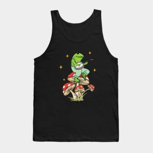 Vintage Frog Playing Banjo Sitting On Toadstool Mushrooms Tank Top